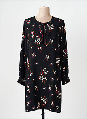 Robe mi-longue imprimé fantaisie manches longues noir LA FEE MARABOUTEE femme