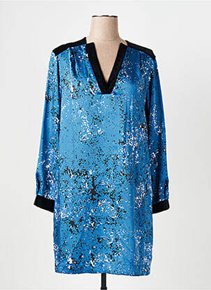 Robe mi-longue imprimé fantaisie manches longues bleu COP COPINE femme