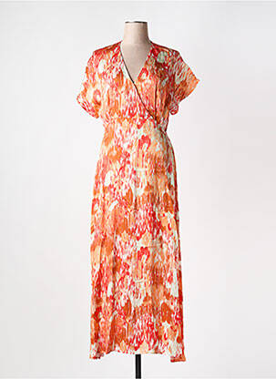 Robe longue imprimé fantaisie manches courtes orange SURKANA femme