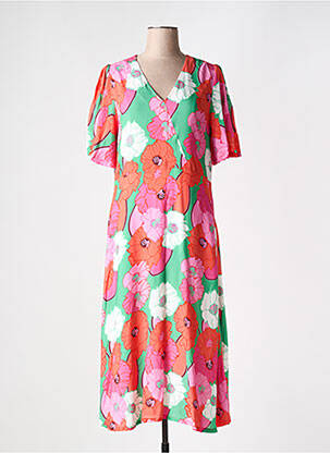 Robe mi-longue coupe évasée manches courtes rouge SIGNE NATURE femme