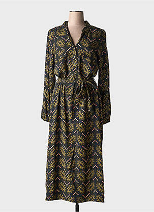 Robe mi-longue imprimé fantaisie manches longues vert SIGNE NATURE femme