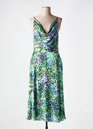 Robe mi-longue imprimé fantaisie fines bretelles vert VERA MONT femme