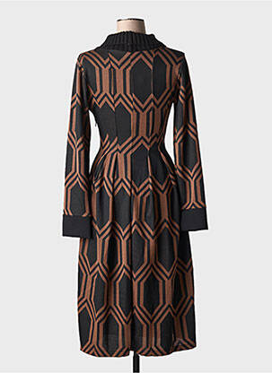 Robe mi-longue imprimé fantaisie manches longues marron LA FEE MARABOUTEE femme