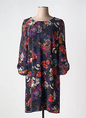 Robe mi-longue imprimé fleurs manches longues bleu BETTY BARCLAY femme