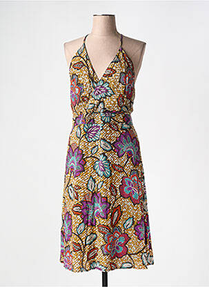 Robe mi-longue imprimé fantaisie sans manche jaune LA FEE MARABOUTEE femme