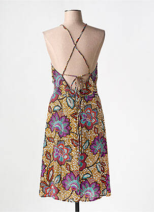 Robe mi-longue imprimé fantaisie sans manche jaune LA FEE MARABOUTEE femme