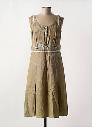Robe mi-longue tissage crêpe fines bretelles marron MY WAY femme