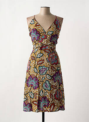 Robe mi-longue imprimé fleurs fines bretelles marron LA FEE MARABOUTEE femme