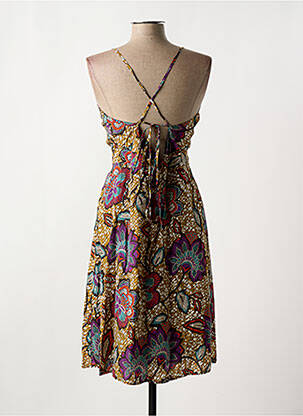 Robe mi-longue imprimé fleurs fines bretelles marron LA FEE MARABOUTEE femme