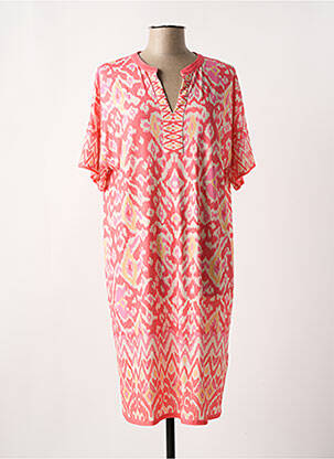 Robe mi-longue coupe fluide manches courtes rose OUI femme