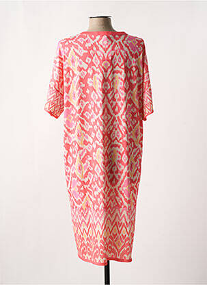 Robe mi-longue coupe fluide manches courtes rose OUI femme