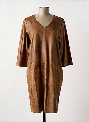 Robe mi-longue manches 3/4 manches 3/4 marron SIGNE NATURE femme