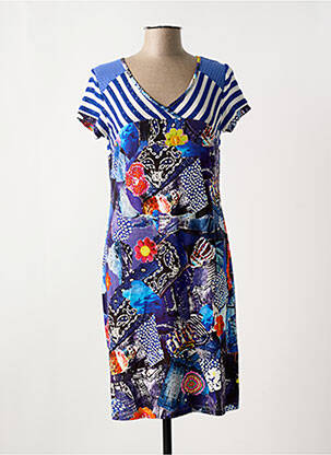 Robe mi-longue imprimé fleurs manches courtes bleu OLIVIER PHILIPS femme