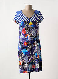 Robe mi-longue imprimé fleurs manches courtes bleu OLIVIER PHILIPS femme