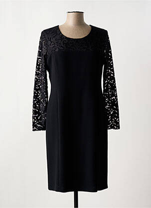 Robe mi-longue tissage crêpe manches longues noir GEVANA femme