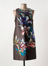 Robe mi-longue imprimé fleurs sans manche marron EDAS femme