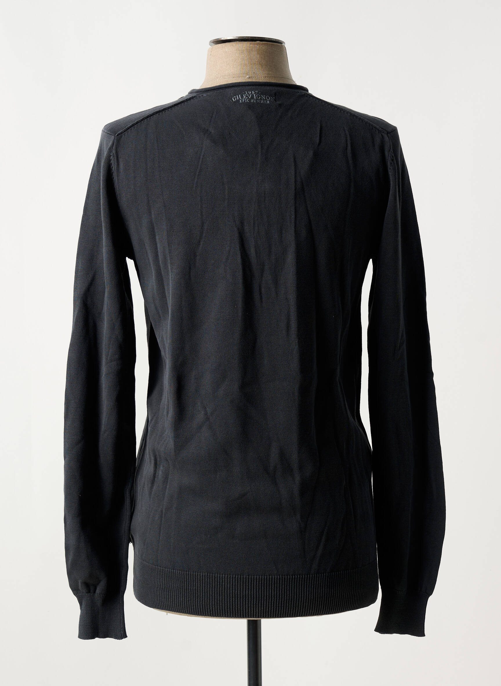 Pull Chevignon Col V Gris - Taille M Pour Homme - Coton Maille - Très Bon état