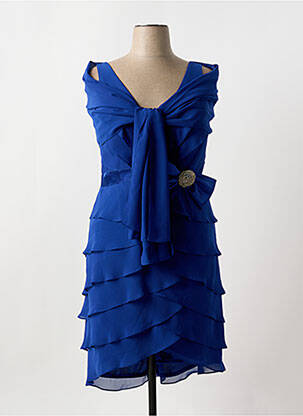 Robe mi-longue tissage crêpe sans manche bleu FASHION NEW YORK femme