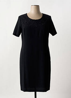 Robe mi-longue tissage crêpe manches courtes noir GEVANA femme