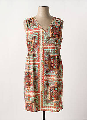 Robe mi-longue imprimé fantaisie sans manche orange SIGNE NATURE femme