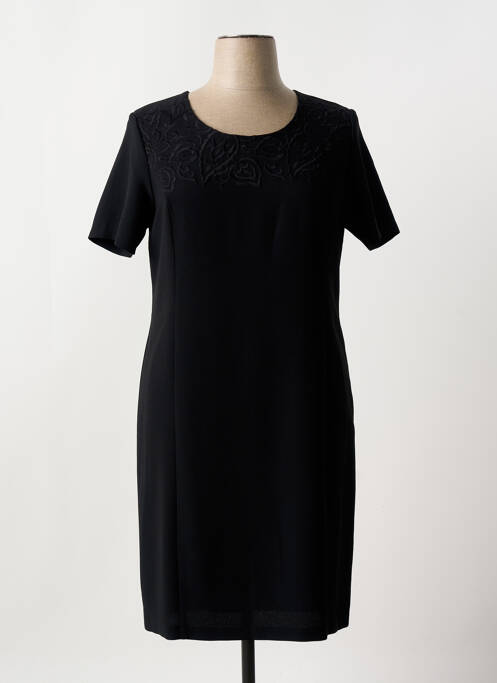 Robe mi-longue tissage crêpe manches courtes noir GEVANA femme