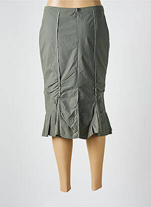 Jupe mi-longue coupe droite évasée sur le bas vert CHRISTINE LAURE femme