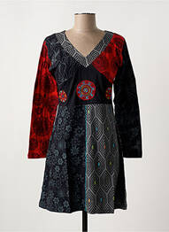 Robe mi-longue imprimé fantaisie manches longues gris COTON DU MONDE femme