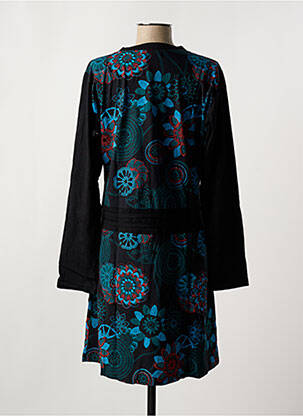 Robe mi-longue imprimé fantaisie manches longues noir COTON DU MONDE femme