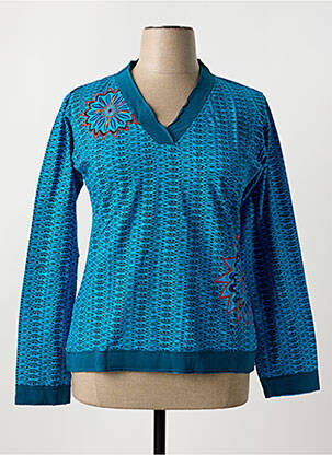 T-shirt manches longues manches longues bleu COTON DU MONDE femme