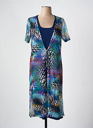 Robe mi-longue coupe fluide manches courtes bleu GUY DUBOUIS femme