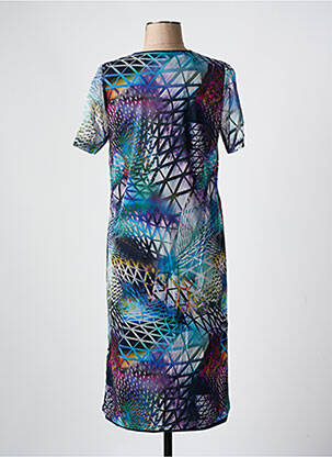 Robe mi-longue coupe fluide manches courtes bleu GUY DUBOUIS femme