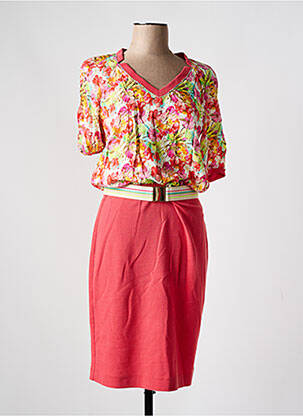 Robe mi-longue imprimé fleurs manches courtes orange GREGORY PAT femme
