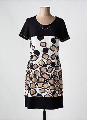 Robe mi-longue imprimé fantaisie manches courtes noir GUY DUBOUIS femme