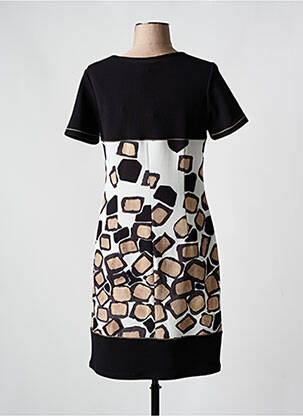 Robe mi-longue imprimé fantaisie manches courtes noir GUY DUBOUIS femme