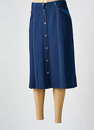 Jupe mi-longue coupe droite bleu GUY DUBOUIS femme