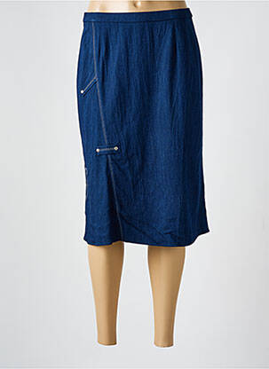Jupe mi-longue coupe droite bleu GUY DUBOUIS femme
