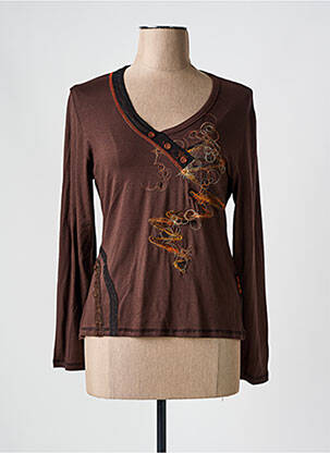 Top coupe cintrée manches longues marron COTE ANGLAISE femme