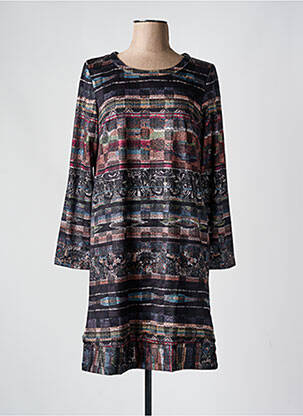 Robe mi-longue imprimé fantaisie manches longues noir SOGGO femme