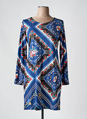 Robe courte fermeture zippée au dos manches longues bleu 101 IDEES femme