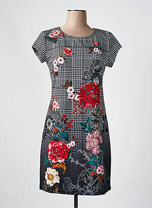 Robe courte fermeture zippée au dos manches courtes noir 101 IDEES femme