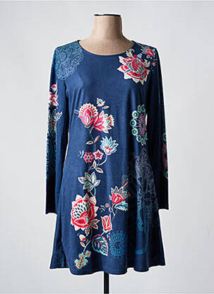 Robe courte fermeture zippée au dos manches longues bleu 101 IDEES femme