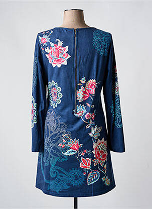 Robe courte fermeture zippée au dos manches longues bleu 101 IDEES femme