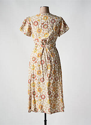 Robe mi-longue imprimé fleurs manches courtes beige AGATHE & LOUISE femme