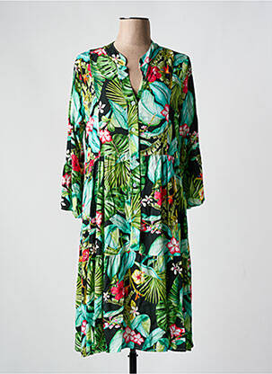 Robe mi-longue coupe évasée manches longues vert LAGON BLEU femme