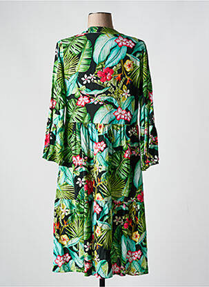 Robe mi-longue manches longues manches longues vert LAGON BLEU femme