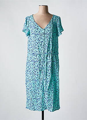 Robe mi-longue coupe fluide manches courtes bleu AGATHE & LOUISE femme