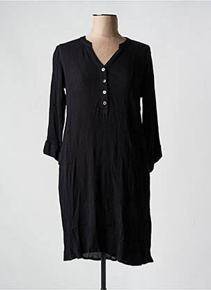 Robe mi-longue tissage crêpe manches longues noir AGATHE & LOUISE femme