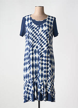 Robe mi-longue imprimé fantaisie manches courtes bleu GUY DUBOUIS femme