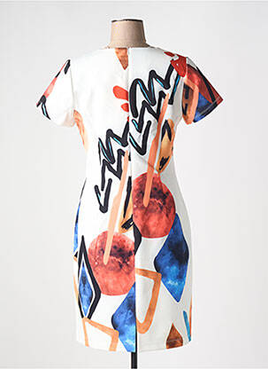 Robe mi-longue imprimé fantaisie manches courtes blanc GUY DUBOUIS femme