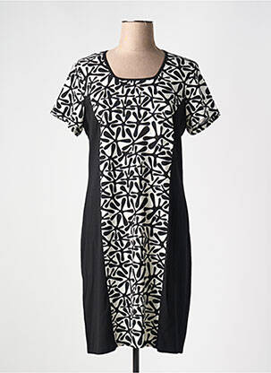 Robe mi-longue imprimé fantaisie manches courtes noir GUY DUBOUIS femme